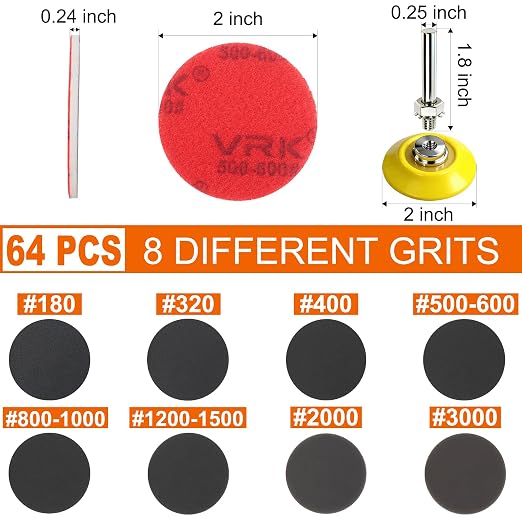 64 PCS 2 Inch Sanding Disc Pad, Hook and Loop Sanding Pads 180 to 3000 Wet Dry - Image 2