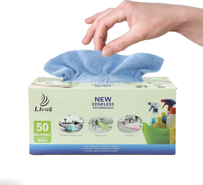LIVOS 50 Pack Microfiber Cleaning Cloth in Box, Reusable Cleaning Rags - Image 7