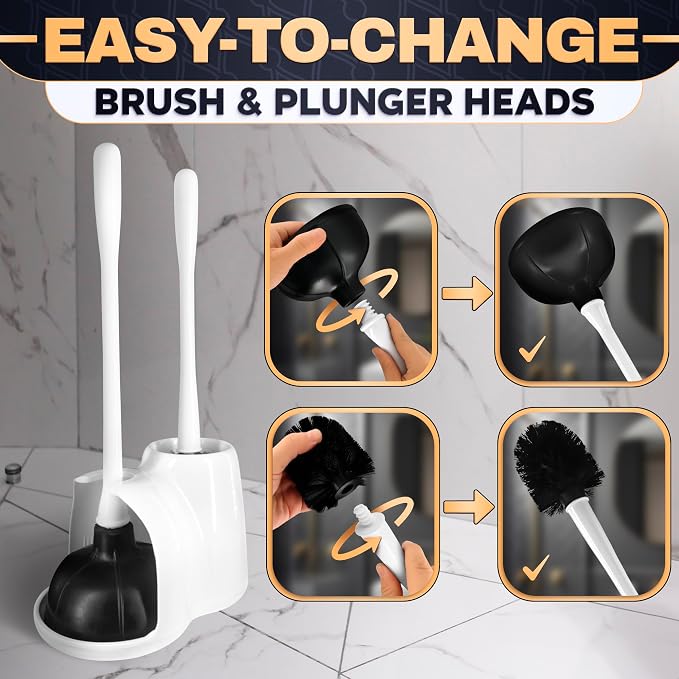 2-in-1 White Toilet Brush and Plunger Set - Image 5