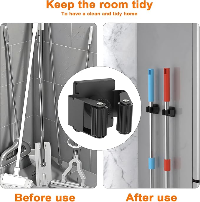 4 Pack Strong Magnetic Mop Broom Holder, Heavy Duty Magnetic Broom Mop Hanger - Image 6