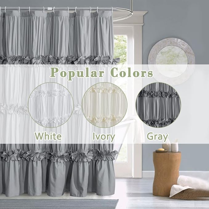 Victorian Ruffle Shower Curtain, Vintage Handcrafted Bow Tie Bath Curtain - Image 7