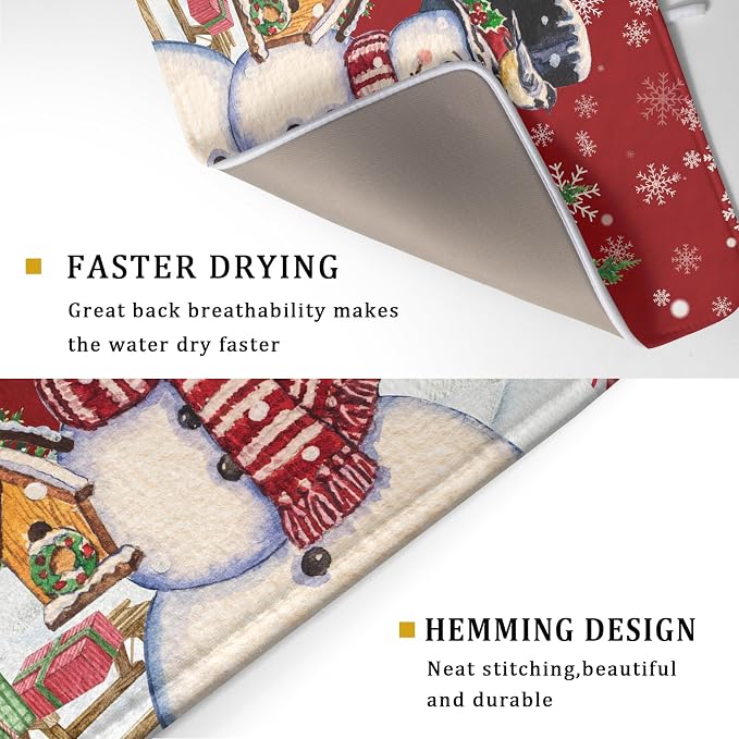 Winter Snowman Dish Drying Mat Red Bird Microfiber Dish Pad 18x24 Inch - Image 3
