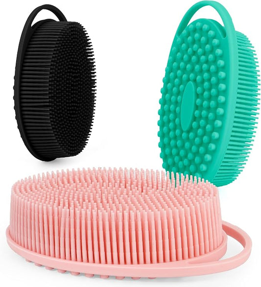 Soft Silicone Body Scrubber 3 PCS Silicone Body Shower, Silicone Loofah 2 in 4 by Bsofing