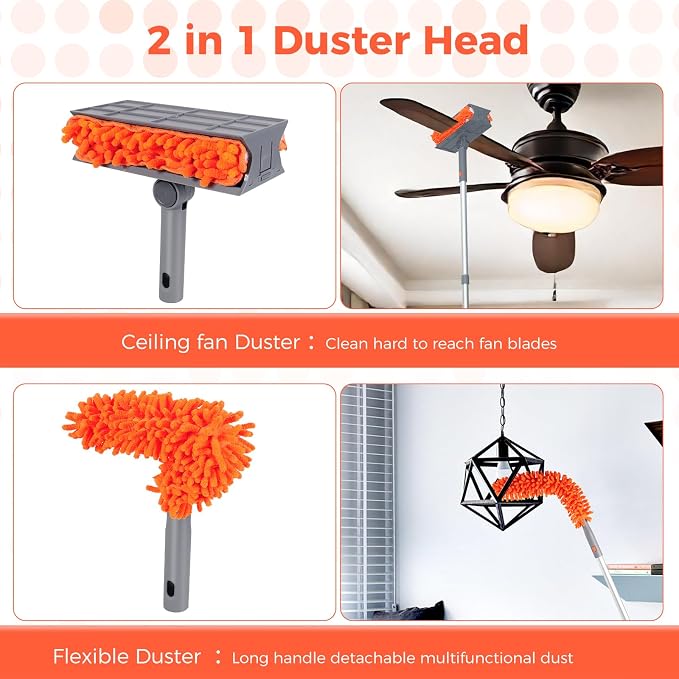 Ceiling Fan Cleaner Kit with 77" Extension Pole, Reusable Chenille Brush - Image 5