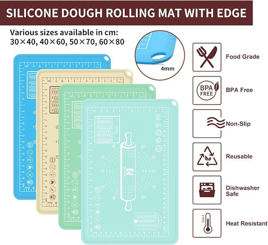 Silicone Baking Mat 20"L x 28"W, Extra Thick Dough Rolling Pad - Image 2