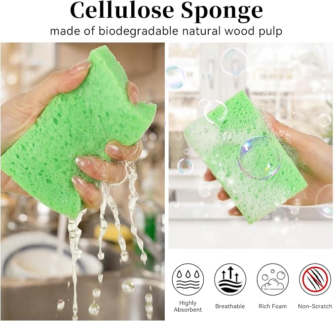 6 Pcs Kitchen Sponges for Dishes Cleaning, Non Scratch for Non Stick Cookware - Image 3
