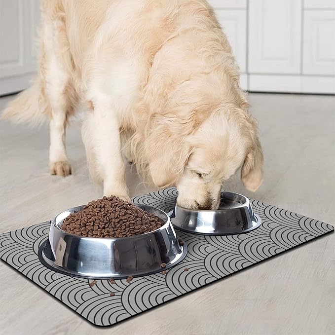Dog Food Mat for Floors, Absorbent and Quick-Drying Pet Cat Food Mat,Anti-Fouling and Easy-to-Clean Pet Feeding Mat,Dog Bowl Mats for Messy Drinking Water Bowls.17x32inch Boho Style