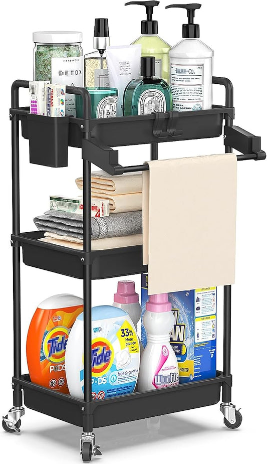 SPACEKEEPER Rolling Storage Cart, 3 Tier Utility Cart Laundry Room Organization by SPACEKEEPER