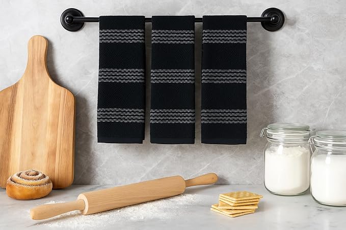 Serafina Home Black Kitchen Hand Dish Towels: Oversized 18" x 28", 100% Cotton - Image 4