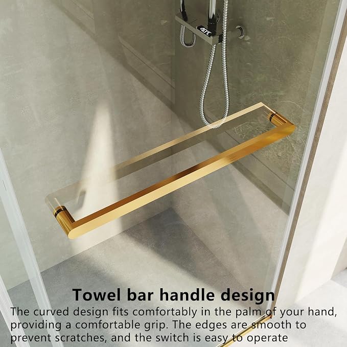Frameless Soft-Close Bathtub Shower Door, 66 "H, 3/8" Clear Tempered Glass - Image 7