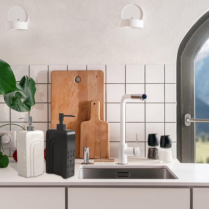 Soap Dispenser Set with Funnel, Non-Slip Silicone Pads, 2 Pack Ceramic - Image 2