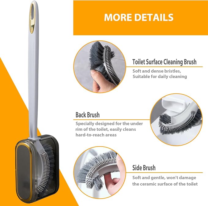 Toilet Brush and Holder Set, Under Rim Toilet Scrubber - Image 5