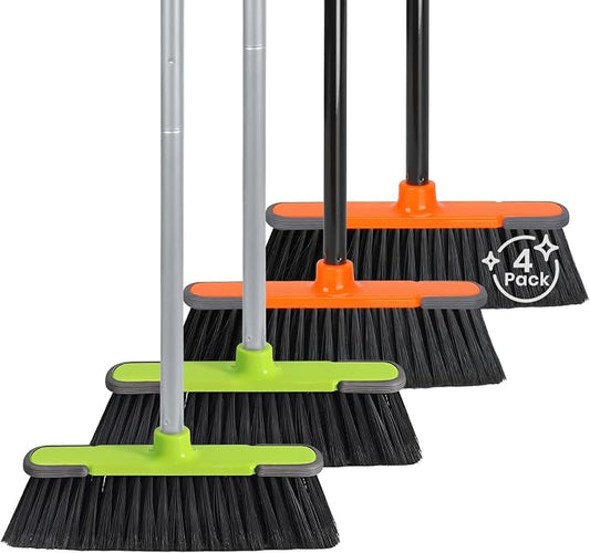 4 PK Soft Bristle Push Brooms for Sweeping Indoor/Outdoor Heavy Duty Commercial by TreeLen
