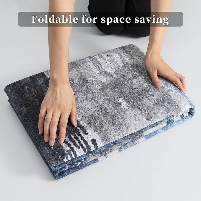 Ciicool Modern Abstract Deep Blue Gray Rug for Living Room, 8'x10' Machine Washable Area Rug Non-Slip Rug, Low-Pile Contemporary Indoor Dining Floor Carpet for Bedroom Office Under Table Home Decor