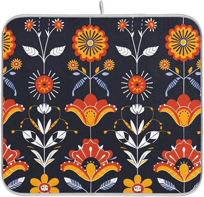 Floral Pattern Traditional Folk Art Dish Drying Mat - Image 8
