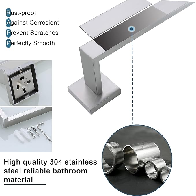 Brushed 4-Piece Bathroom Hardware Set Premium Stainless Steel Bath Towel Bar - Image 5