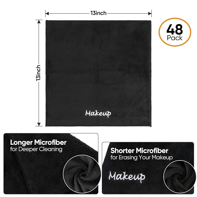 Makeup Remover Cloth, 48 Pack Black Facial Wash Cloths, Soft Coral Fleece - Image 4