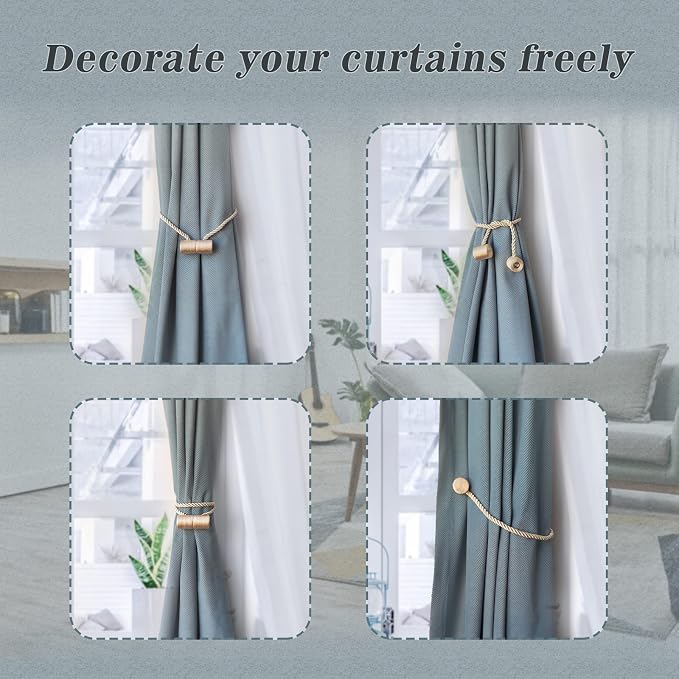 Hion Magnetic Curtain Tiebacks Beige 2pcs, Curtain Tiebacks Buckles Holdbacks - Image 5