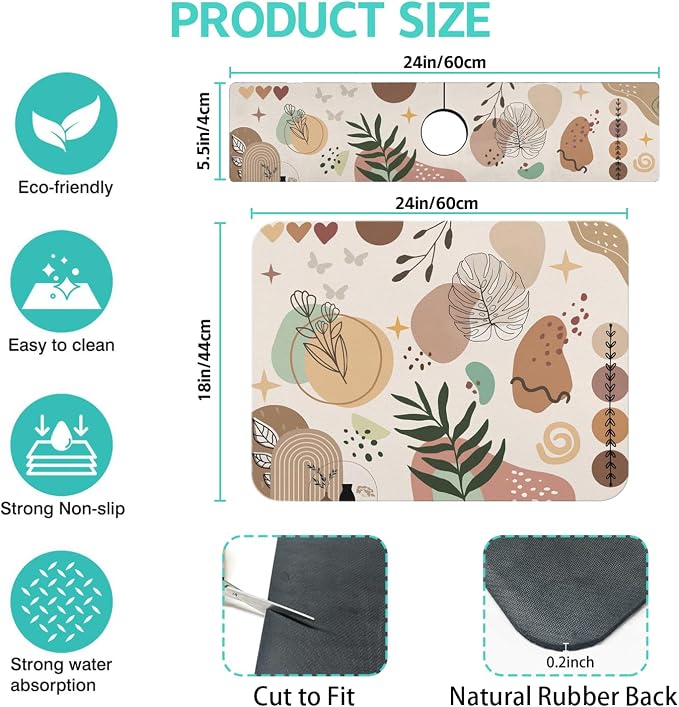 Dish Drying Mat for Kitchen Counter Matt, Super Absorbent Non-slip Rubber Backed - Image 2