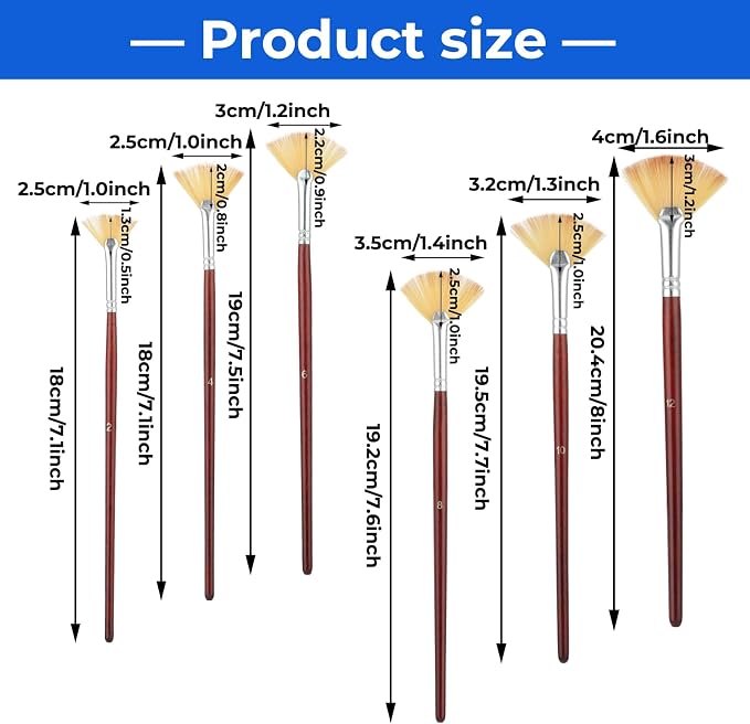 6 Pieces Fan Brush, Fan Brush for Painting, Artist Acrylic Paint Brushes Set - Image 2