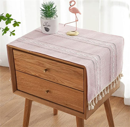 Bedside Table Cloth with Tassel Small Table Cover for Nightstand,Bedside Table TV Microwave (Pink, 17.7 * 39.4inches)