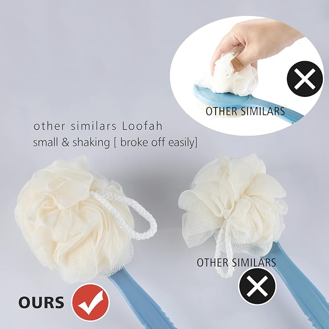 Shower Body Brush with Bristles and Loofah, Back Scrubber Bath Mesh Sponge with - Image 3