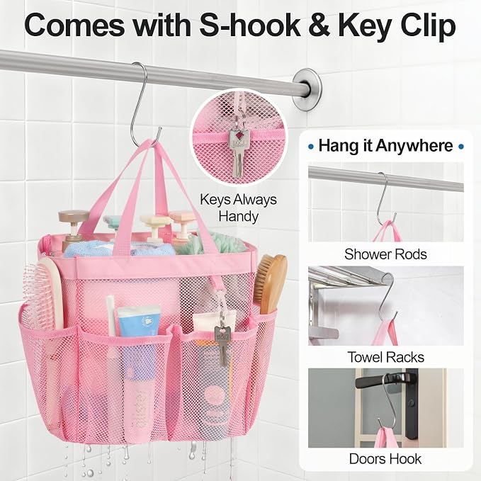 F-color Mesh Shower Caddy Portable, Upgrade Deeper 7 Pockets Shower Bag Basket - Image 7