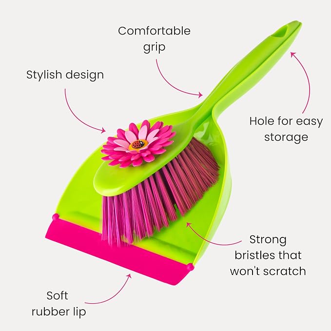Vigar Flower Power Dust Pan and Brush Handy Set, 12-3/4-Inches - Image 4