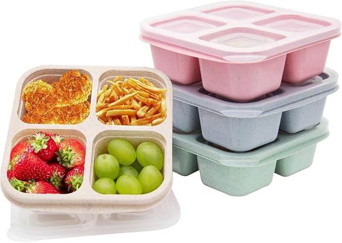 4 Pack Bento Lunch Box，4 Compartment Snack Containers，Divided Bento Snack by Luriseminger