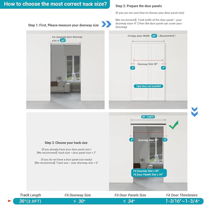 36" Bi-Folding Sliding Barn Door Hardware Track Kit, Smoothly&Quietly, Side - Image 3