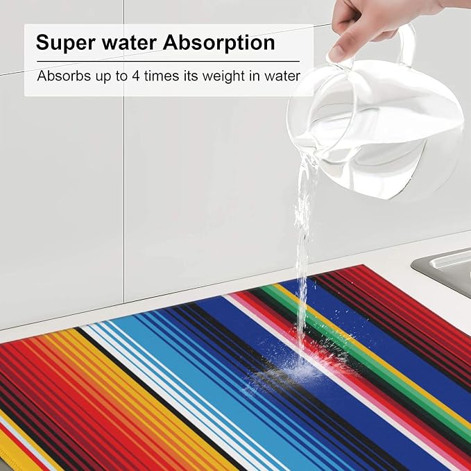 Rainbow Colorful Stripe Kitchen Drying Mat Mexican Microfiber Dish Drainer Mat - Image 6