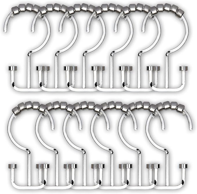Utopia Alley HK1SS Deco Flat Double Roller Shower Curtain Hooks; Chrome - Image 4