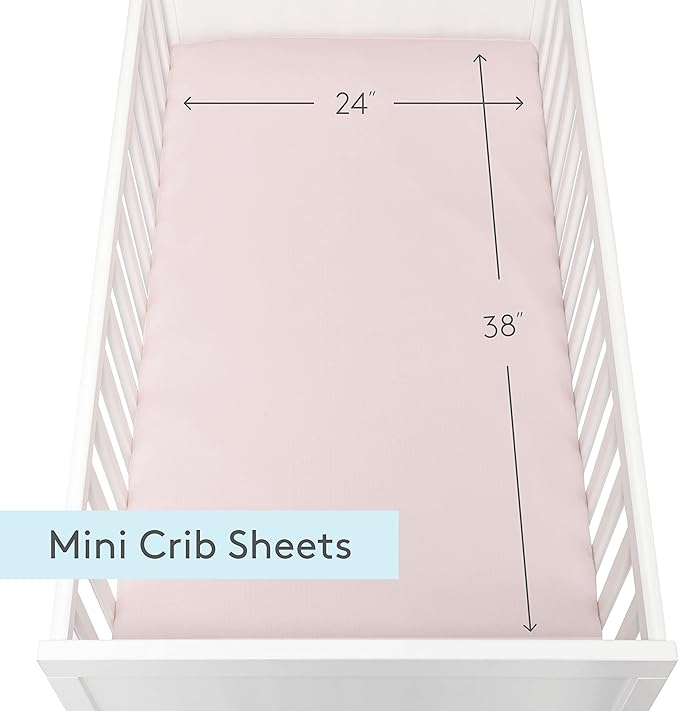 Newton Baby Fitted Mini Crib Sheets (2-Pack) | Organic Muslin Cotton, Breathable & Soft Baby Sheets, Washable Baby Mattress Sheets, Fits Mini Crib Mattresses 24" x 38", Sunrise Pink