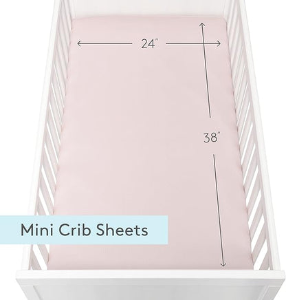Newton Baby Fitted Mini Crib Sheets (2-Pack) | Organic Muslin Cotton, Breathable & Soft Baby Sheets, Washable Baby Mattress Sheets, Fits Mini Crib Mattresses 24" x 38", Sunrise Pink