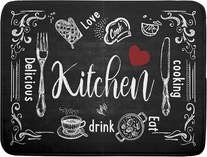 Black Coffee Bar Dish Drying Mats by Kawani