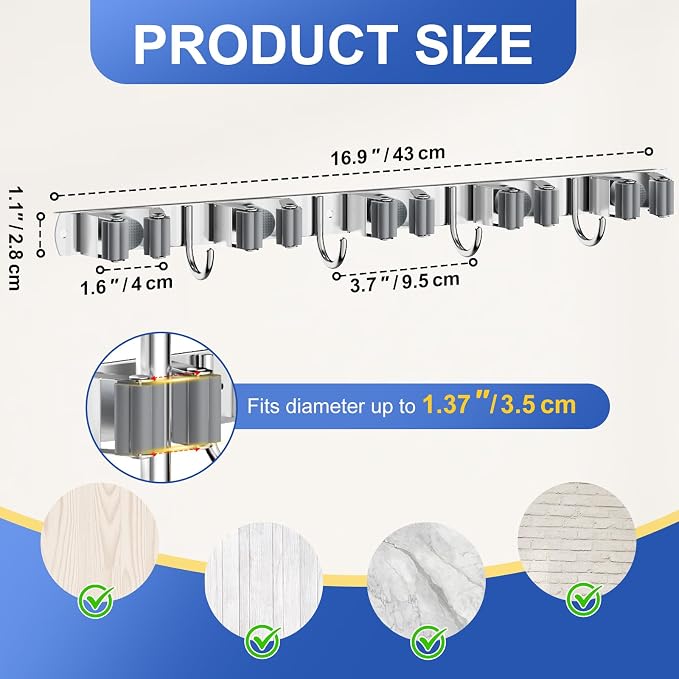 Mop Broom Holder Wall Mount Mop and Broom Holder - Image 6