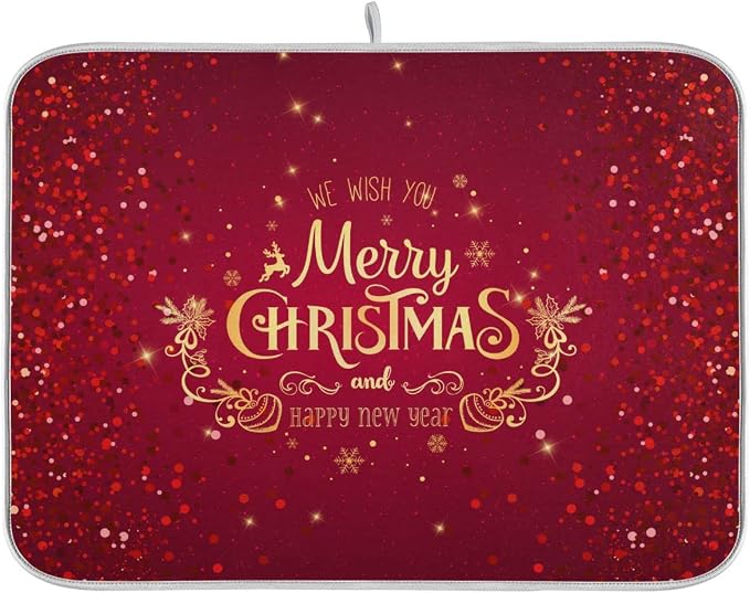 Merry Christmas Drying Mat for Kitchen Counter 16x18 Inch Christmas Dish Mat by Sweetshow