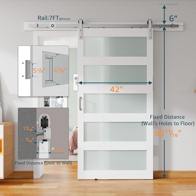42'' x 84'' Glass Barn Door and 7 Ft Brushed Nickel Hardware Kit Included - Image 2
