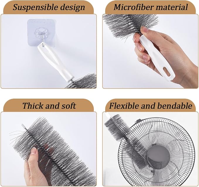 CREATCABIN 2Pcs Fan Cleaning Brush Flexible Fan Dusting Brush Gray Nylon - Image 5