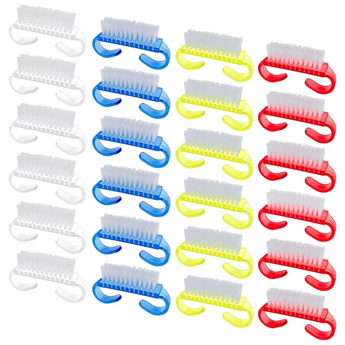 24 Pack Mini Nail Brushes, Colorful Handle Grip Nail Brush, Fingernail Scrub by HANWER