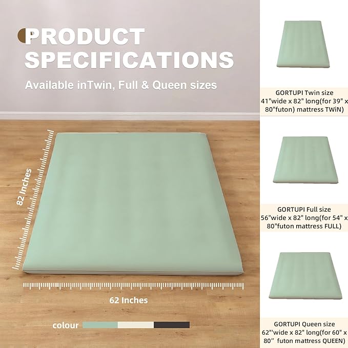 Floor Futon Cover Twin Size 82" L x 41" W Japanese Floor Futon Mattress Slipcover Tatami Mats Cover Washable Green