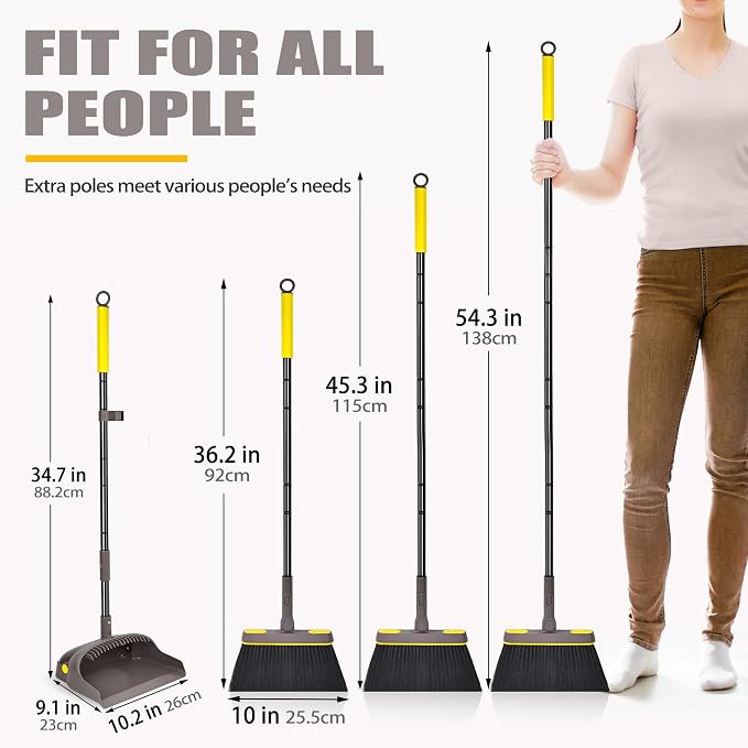 JEHONN Broom with Dustpan Combo Set Lightweight 54'' Long Handle Swivel Broom - Image 6