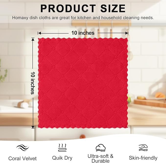 Homaxy 12 Pack Kitchen Dish Cloths, Super Soft and Absorbent Coral Velvet Dish - Image 5