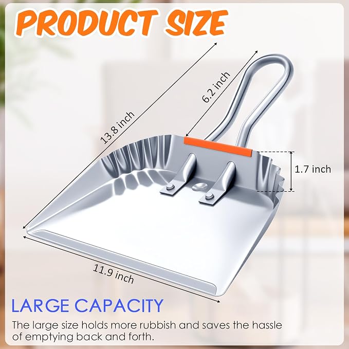 Mumufy 4 Pack Industrial Metal Dustpan 12" Heavy Duty Dust Pan - Image 2
