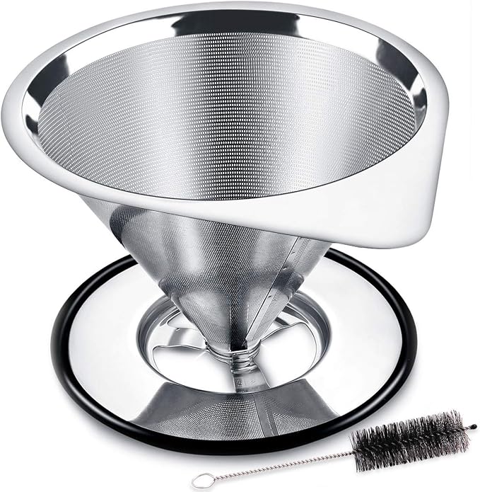 LHS Pour Over Coffee Dripper Stainless Steel Coffee Filter Metal Cone Filter by LHS