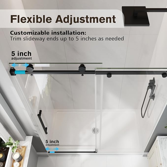Frameless Glass Shower Door, 43-48" W x 76" H Sliding Frameless Shower Door - Image 7