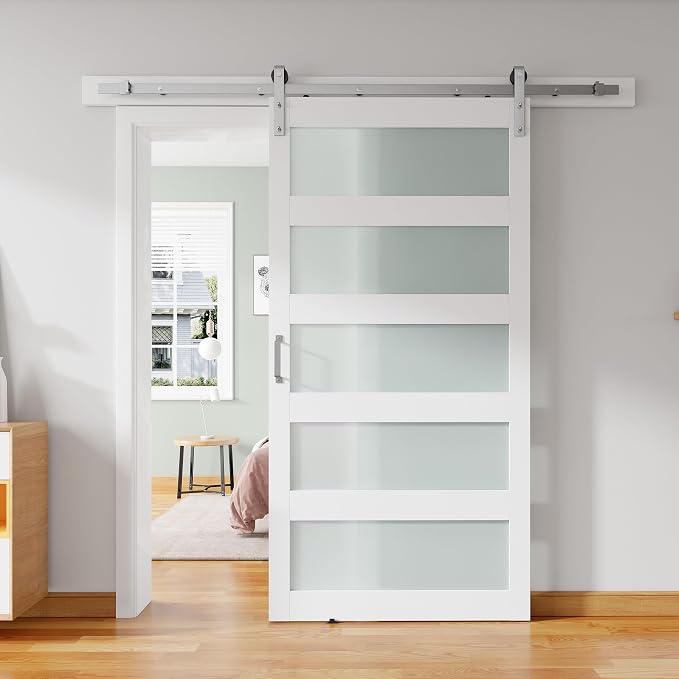 42'' x 84'' Glass Barn Door and 7 Ft Brushed Nickel Hardware Kit Included by ALAMEDADT