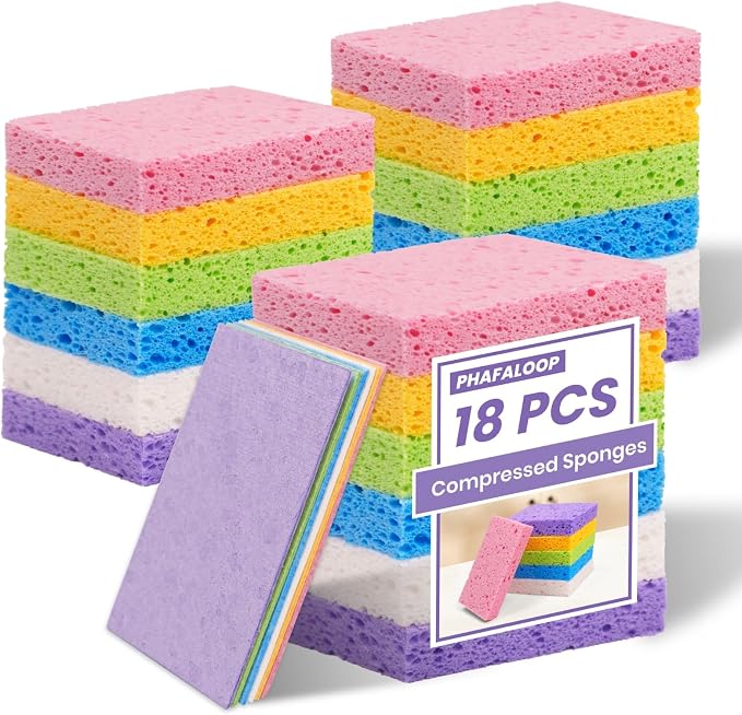 18 Pack Compressed Cellulose Sponges, 6 Color Assorted Kitchen Cleaning Sponges by Unknown