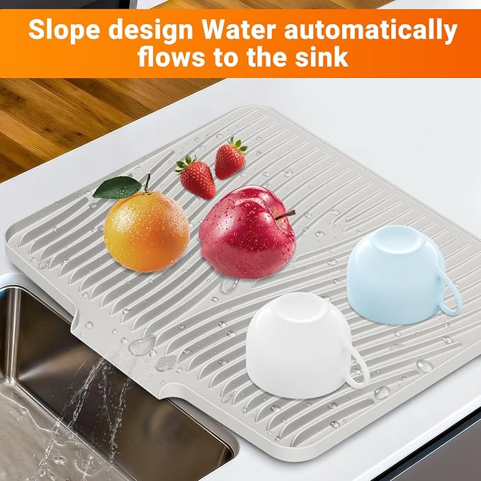 Silicone Dish Drying Mat for Kitchen Counter, Non-Slip Drain Pad, Dish Drying - Image 4