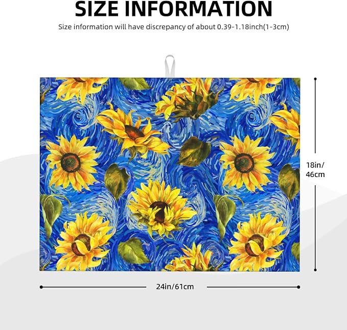 Starry Night Sunflower Blue Dish Drying Mat - Image 3